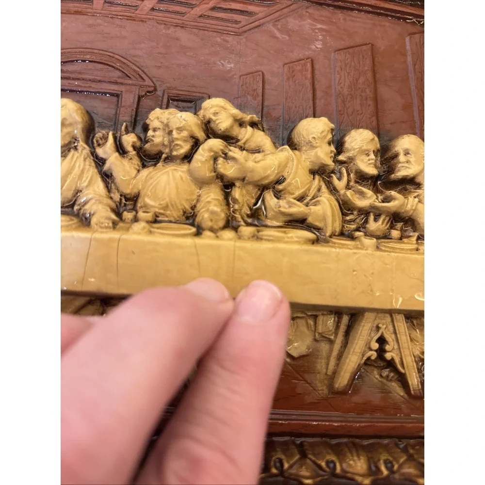 Vintage DaVinci's Last Supper resin plaque Jesus Christianity Judas ~Please Read